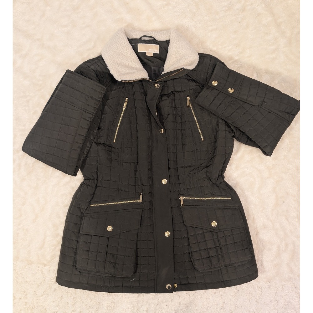 MICHAEL Michael Kors Women's Quilted Anorak Coat Dark Green Moss Sz XL